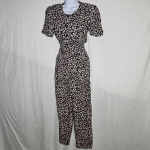 vintage 80s floral whimsigoth romper with shoulder pads